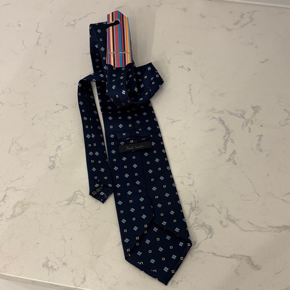 Paul Smith 100% Silk Navy Blue with Yellow Geometric Men's Tie